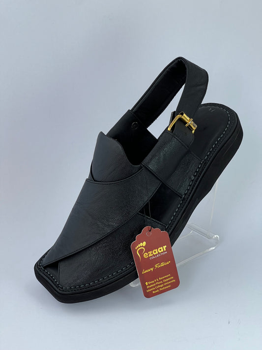 Upper touch leather peshawari chapal (black shine)