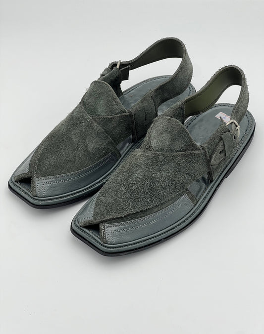 Suede Sabar Double shade Round shape peshawari chapal(Dark Gray)