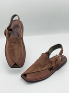 Suede Sabar Double shade Round shape peshawari chapal(Brown)