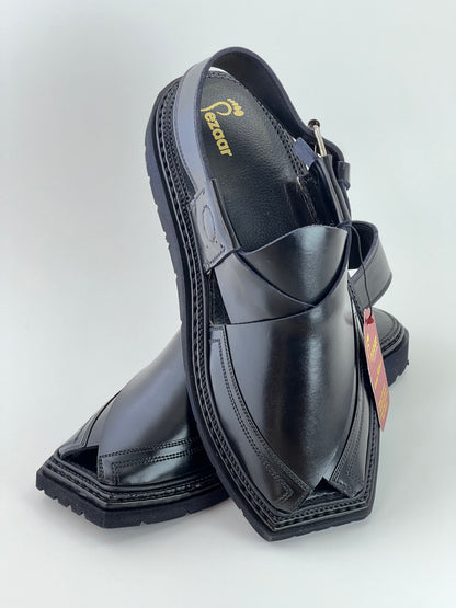 Goll T Peshawri Chappal  Vibram lefty sole black (light weight)