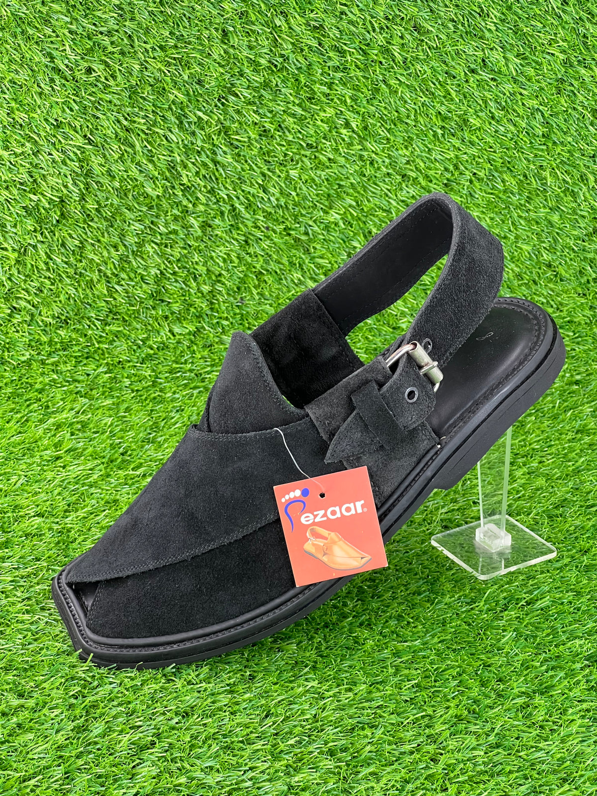Suede Sabar single sole goll shape  peshawari chapal(Black )