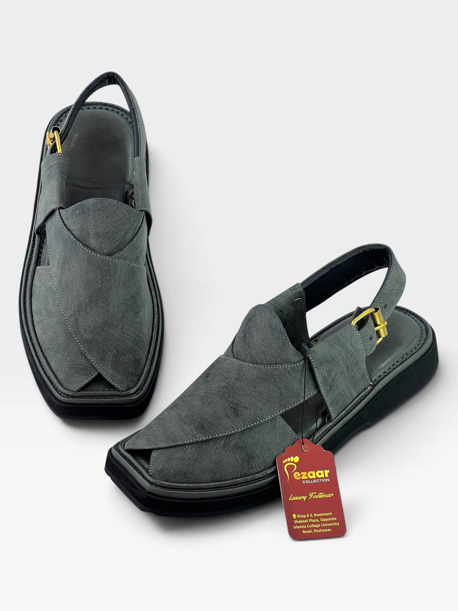 Half kaptan Special Original leather peshawari chapal (light weight gray)