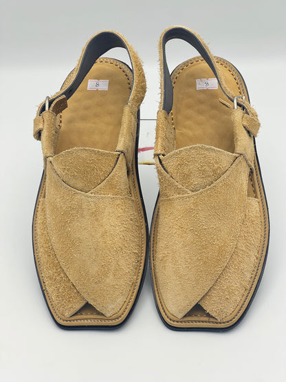 Suede Sabar single sole goll shape  peshawari chapal(golden)