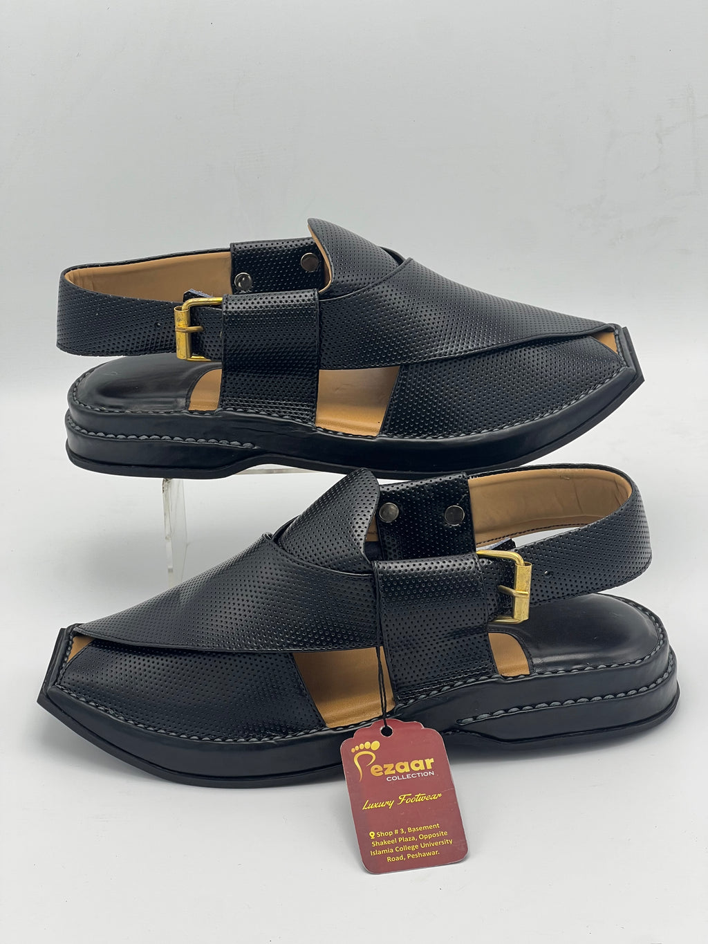 T shape classic dotted peshawari chapal (black)