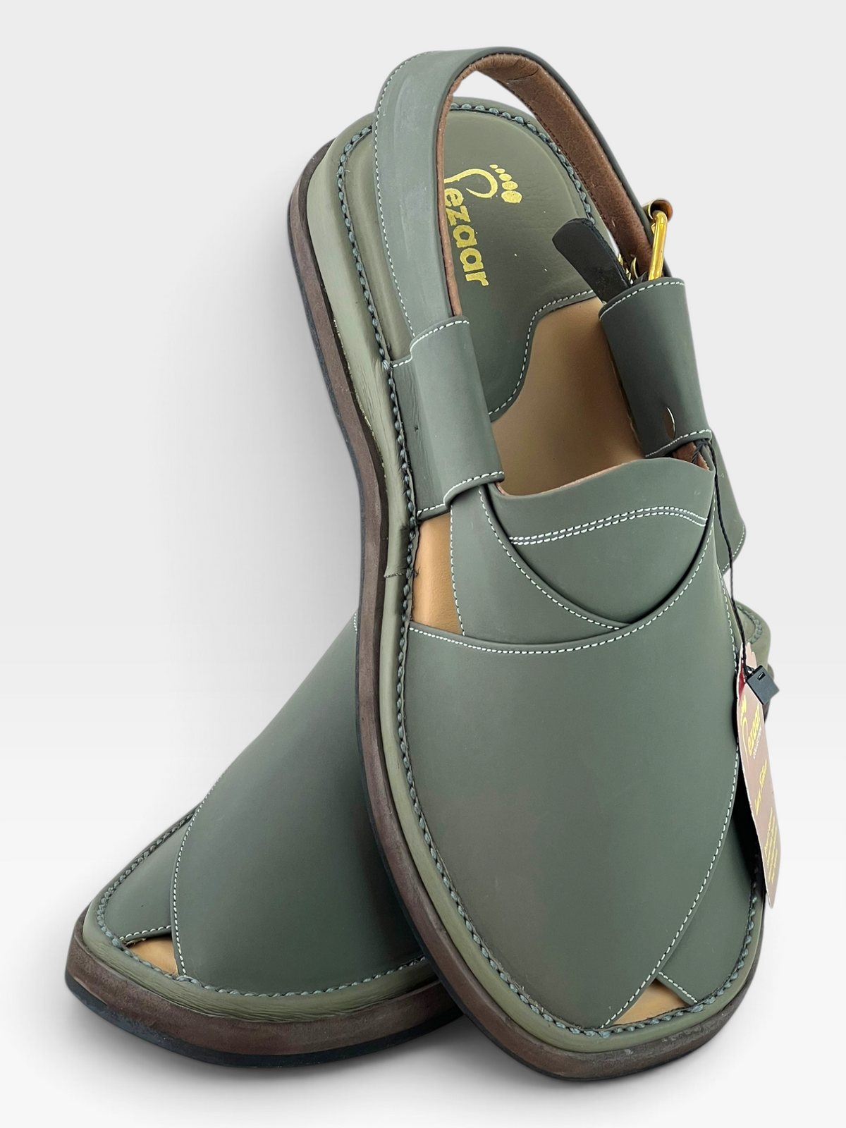 Gogo Premium peshawari chapal(Greenish leather)