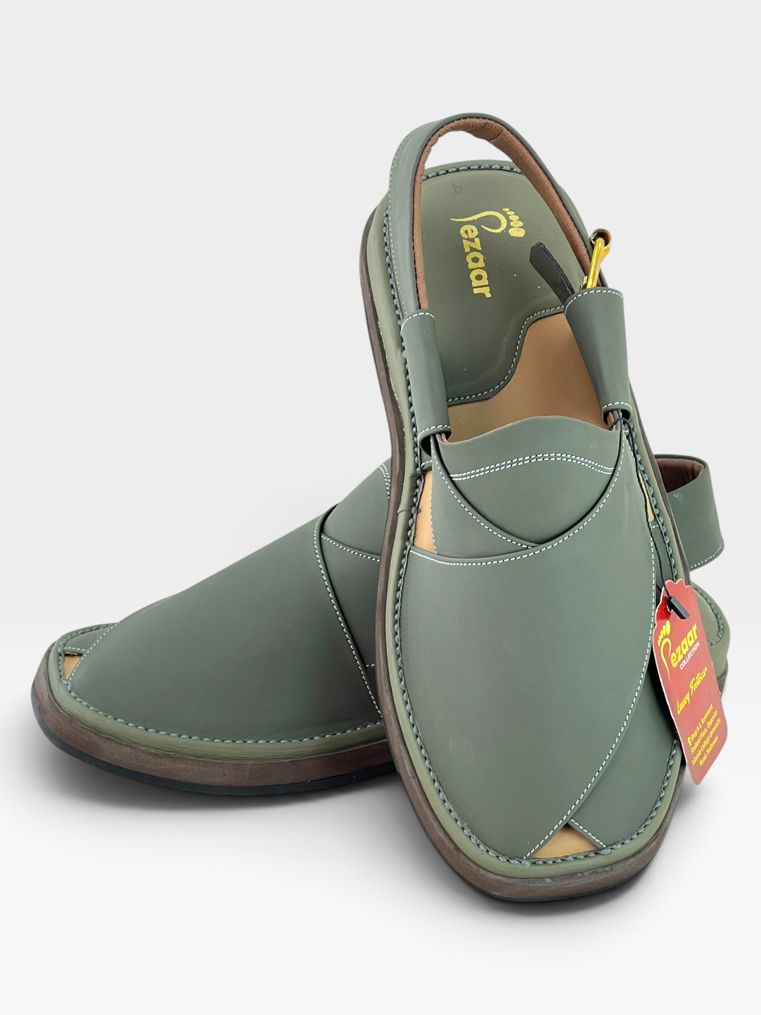 Gogo Premium peshawari chapal(Greenish leather)