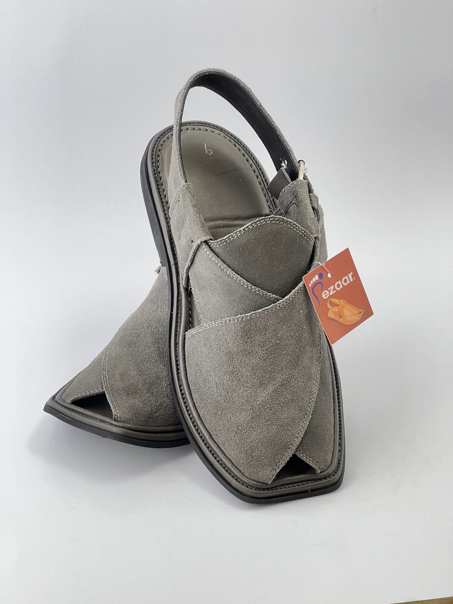 Suede Sabar single sole goll shape  peshawari chapal(Gray)