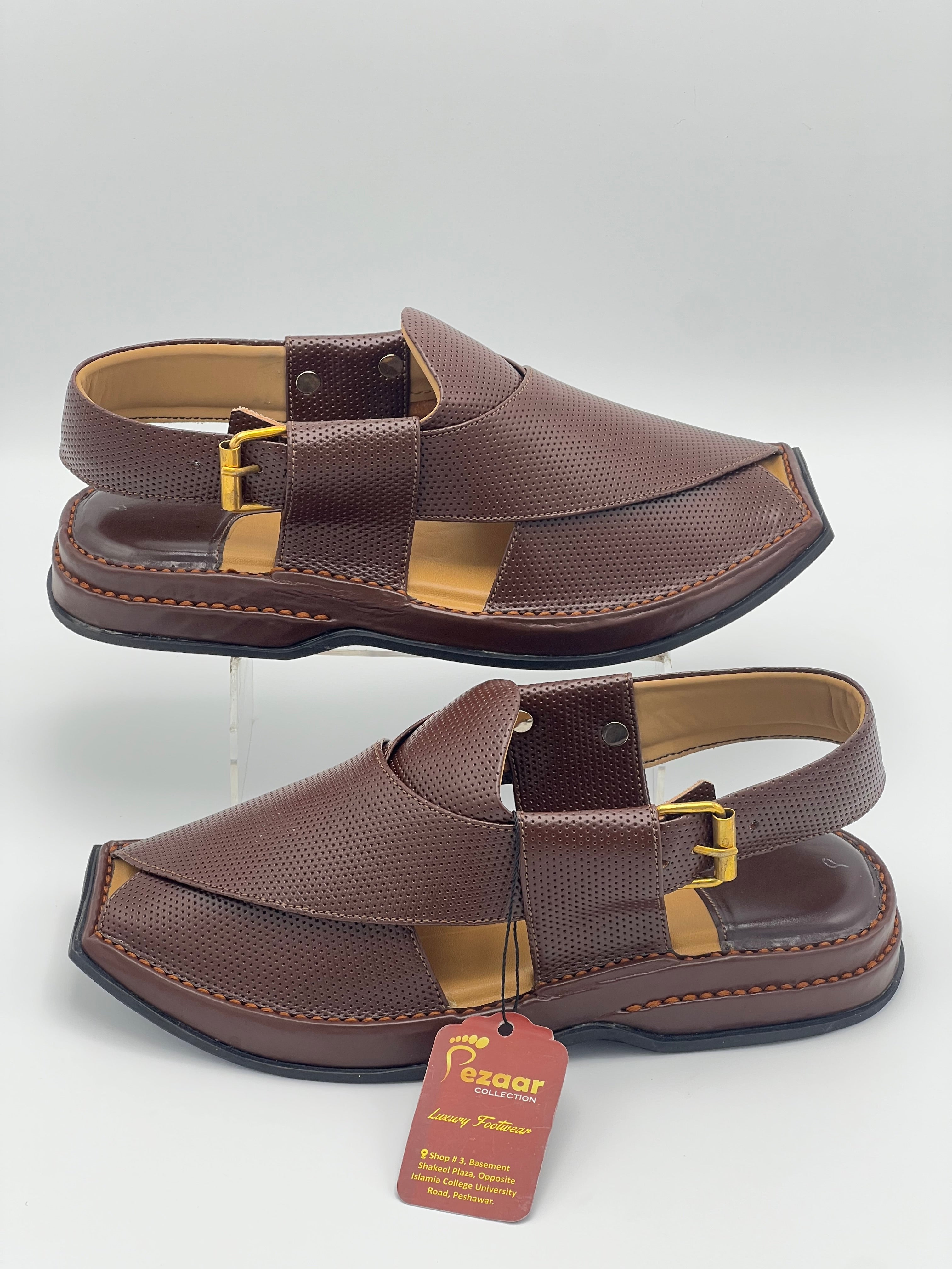 T shape classic dotted peshawari chapal (brwon)