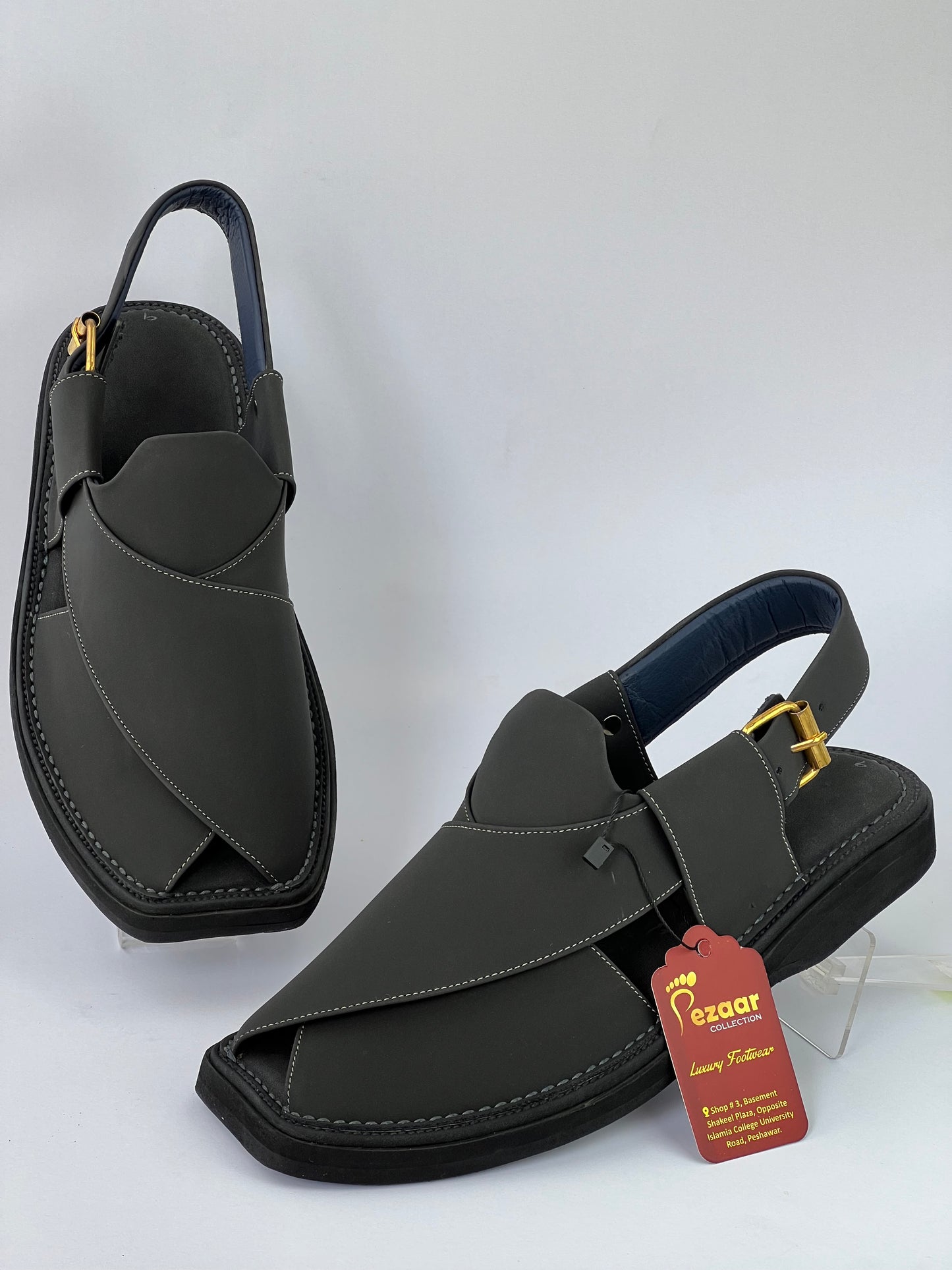 Upper touch leather peshawari chapal (black matte)