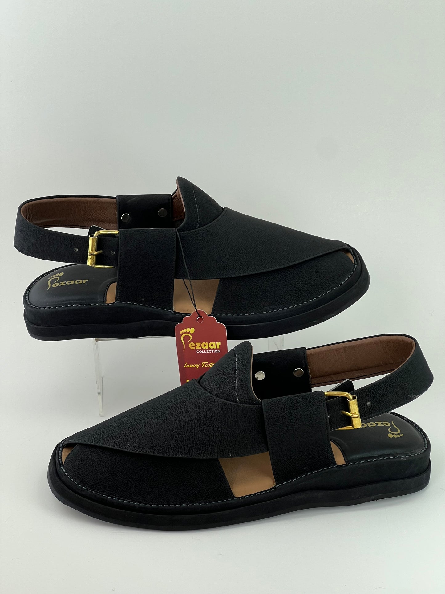 Gogo Black Texture Original Leather peshawari chapal(Light weight)