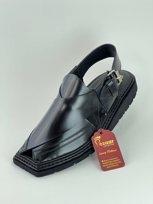 Goll T Peshawri Chappal  Vibram lefty sole black (light weight)