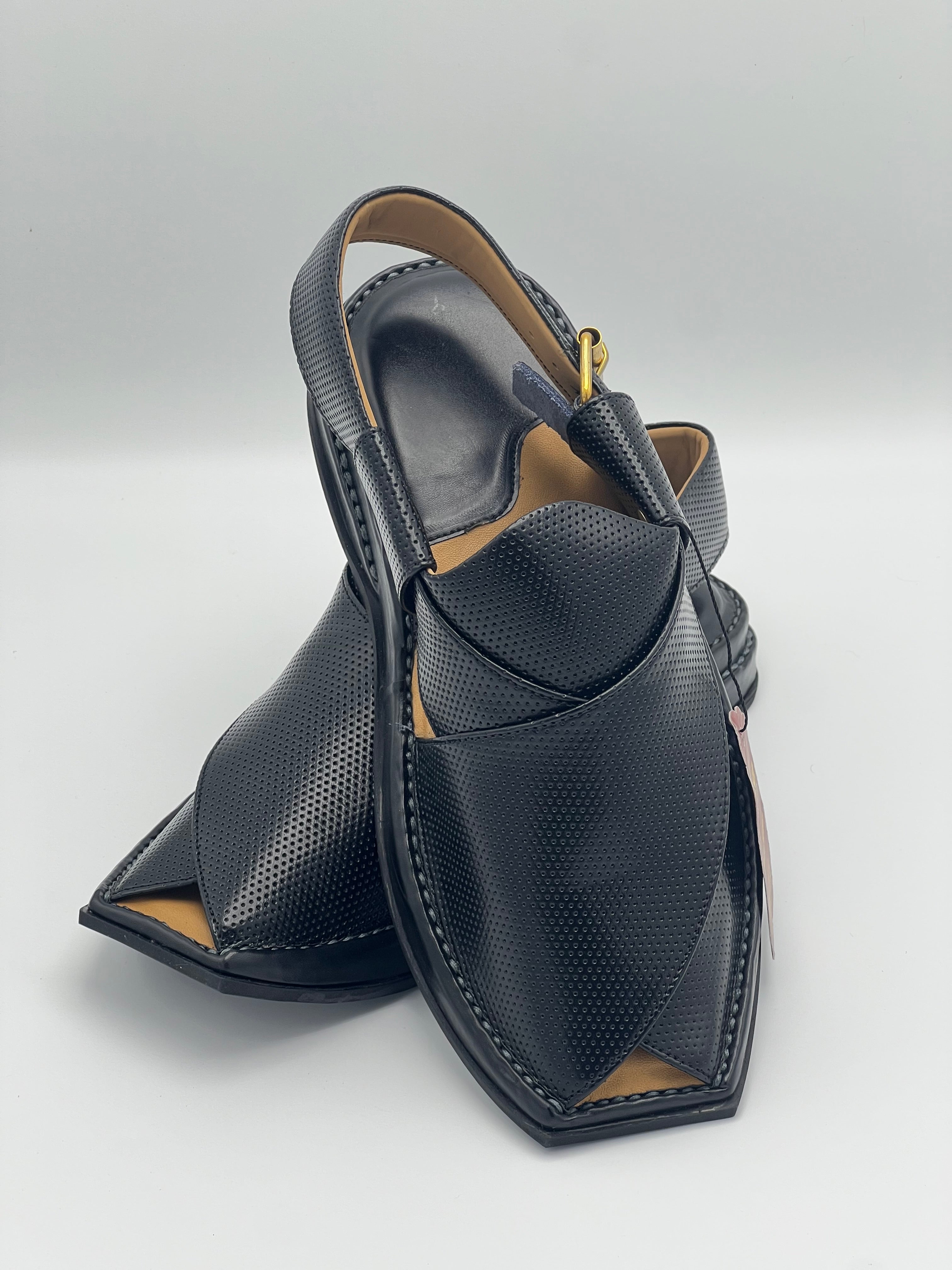 T shape classic dotted peshawari chapal (black)