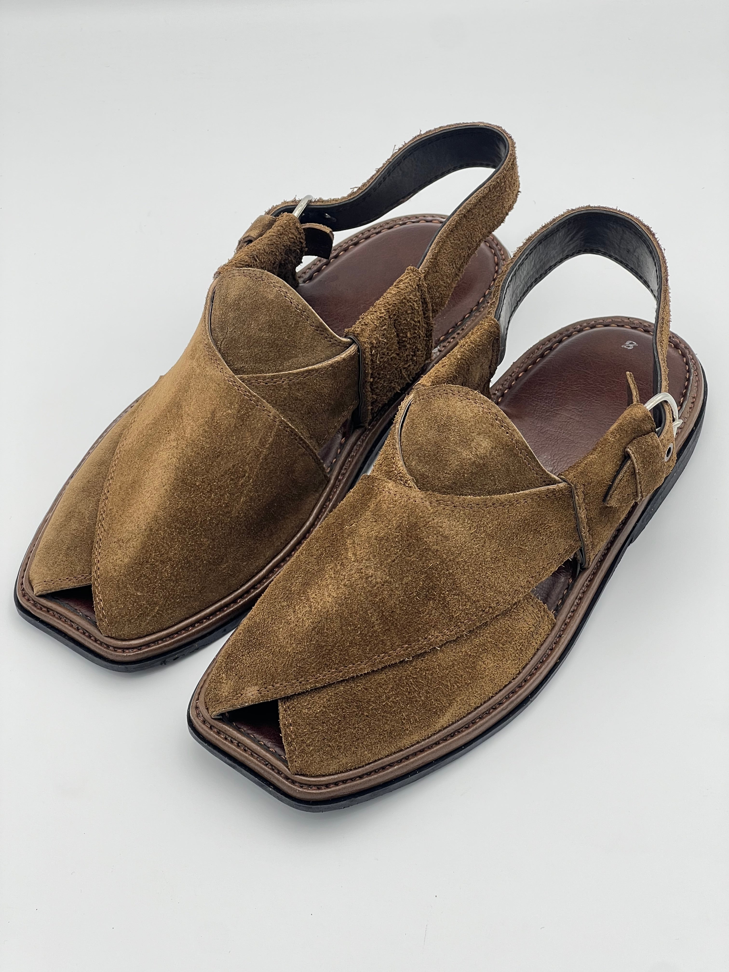 Suede Sabar single sole goll shape  peshawari chapal(camal)