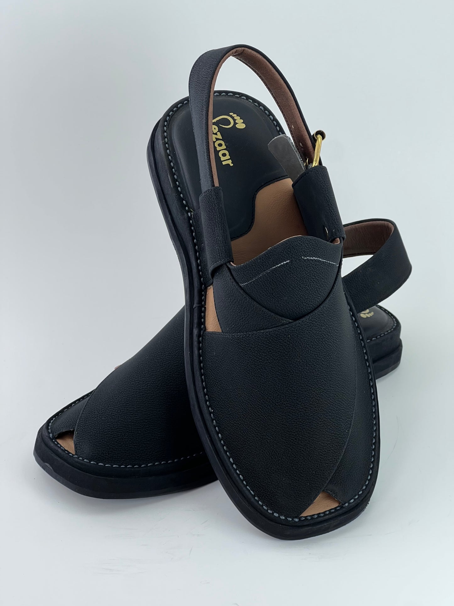 Gogo Black Texture Original Leather peshawari chapal(Light weight)