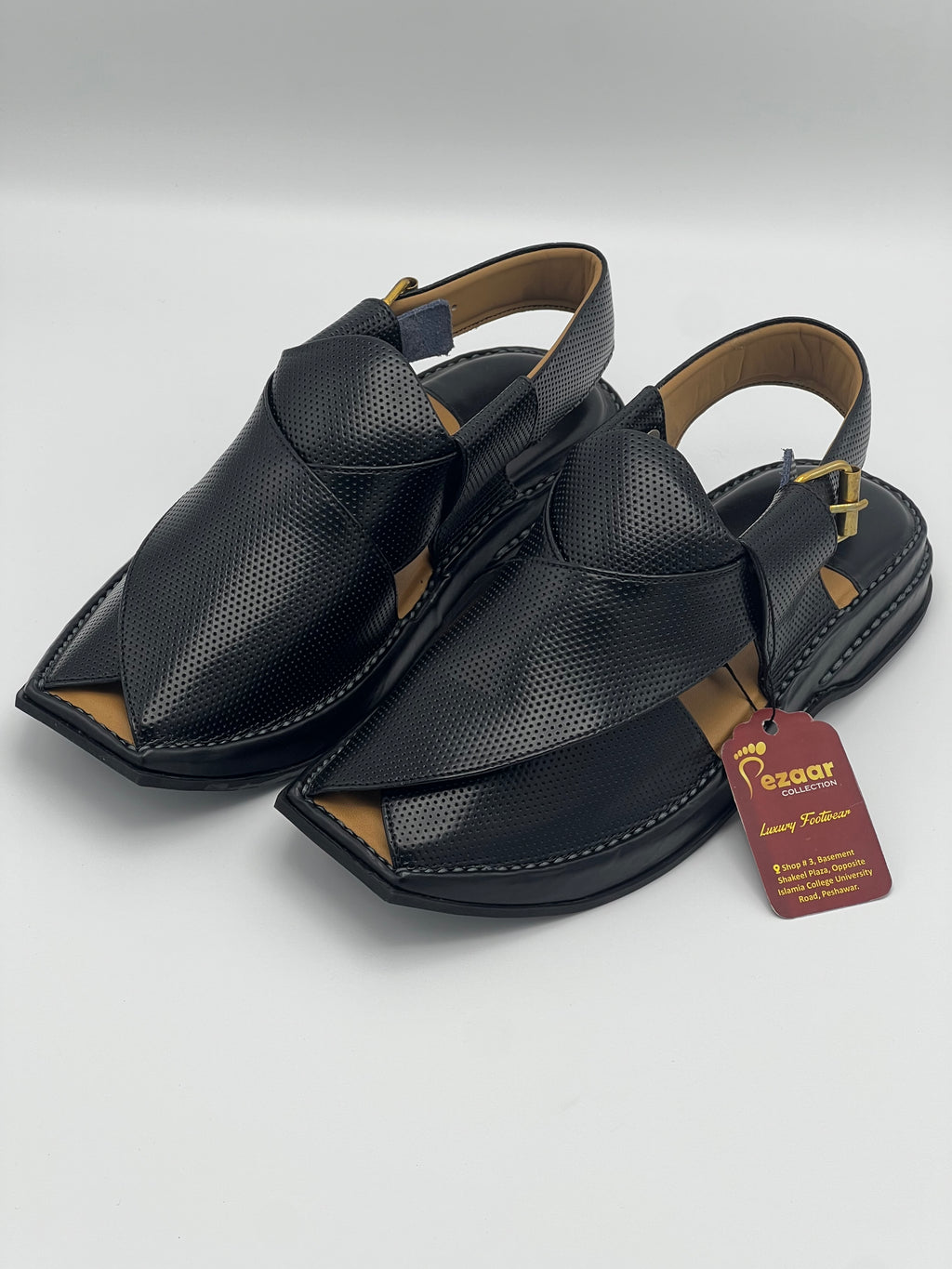 T shape classic dotted peshawari chapal (black)