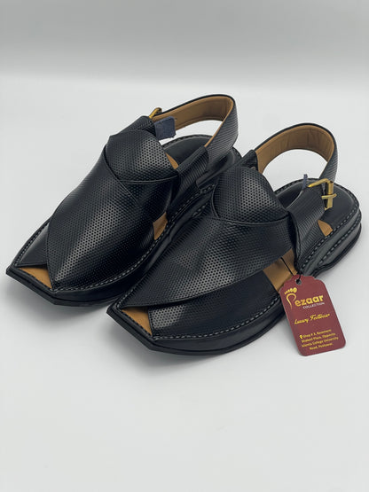 T shape classic dotted peshawari chapal (black)