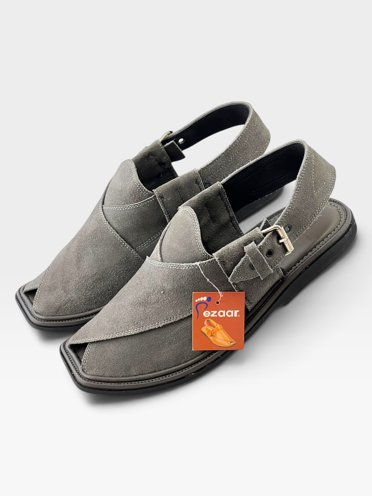 Suede Sabar single sole goll shape  peshawari chapal(Gray)