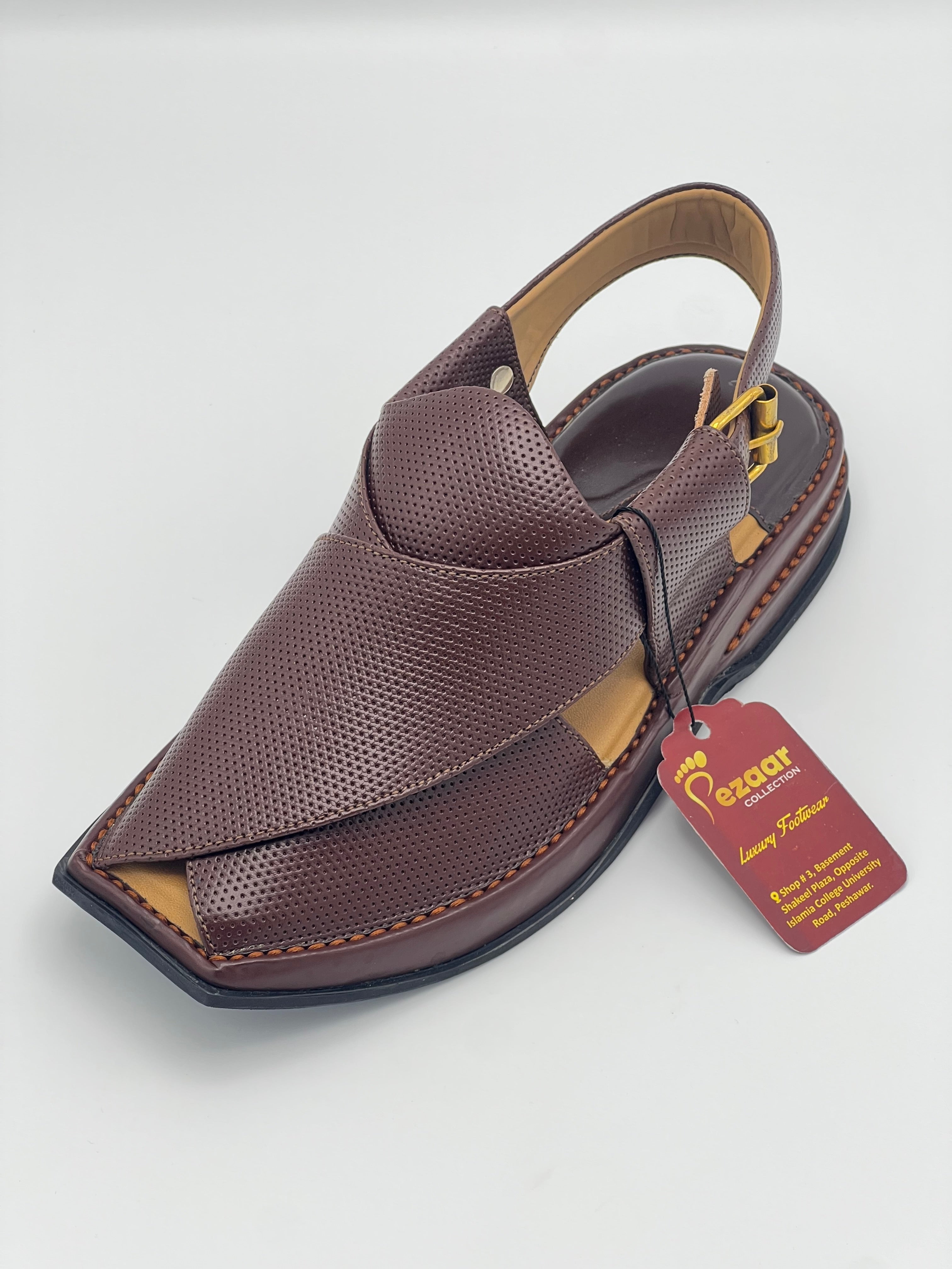 T shape classic dotted peshawari chapal (brwon)