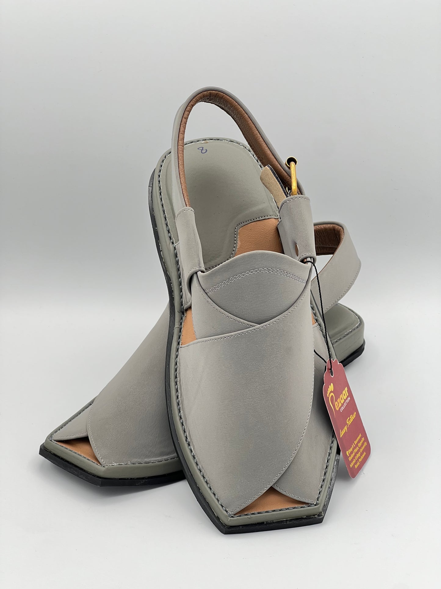 Pure leather Single lefty sole T shap Gray