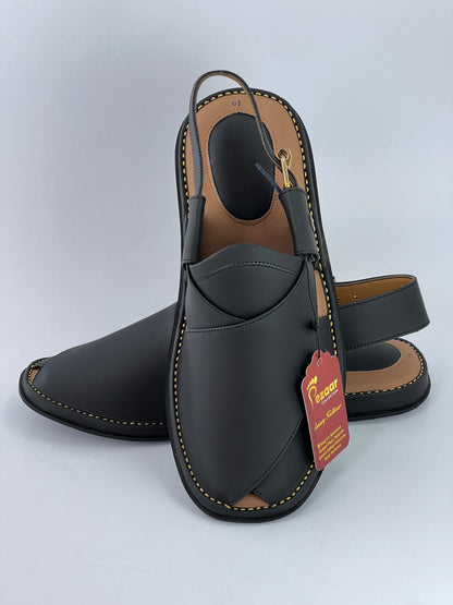 Gogo leather peshawari chapal (black matte)